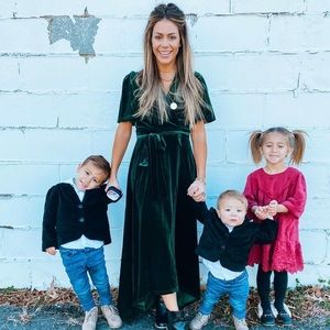 NWT Pink Desert Regal Velvet Wrap Dress in Emerald